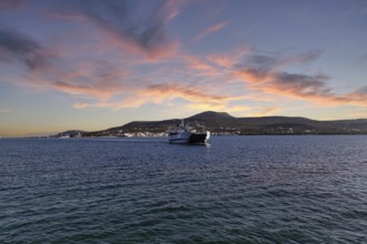 Ferry from Elafonisos to Pounta, Vegafia, evening sky, Laconia, Greece, Europe