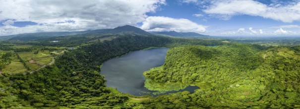 Aerial view, panorama, lake and rainforest, Laguna Hule, Alajuela province, Costa Rica, Central