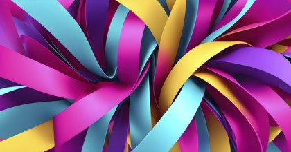 Illustration of abstract minimalist ribbon designs that rotate and change colors, creating a rhythm