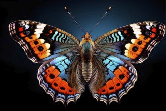 Macro of a small tortoiseshell butterfly (Aglais urticae), highlighting its colorful, textured