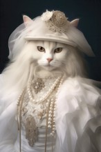 Imaginary white cat in fantasy white paper style, AI Generated