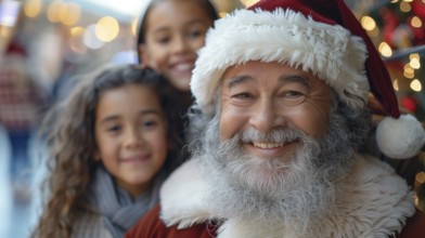 Chinese grandfather wearing A santa hat with children enjoying a christmas afternoon together in