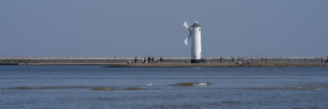 Mill beacon on the pier, Swinemünde, Usedom Island, Baltic Sea, Poland, Europe