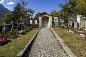 Cemetery in the mountain village of Rasa, Centovalli, Canton Ticino, Switzerland, Europe