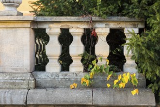 Sandstone railings in the castle park in Diesbar-Seußlitz, Saxon Elbland, Saxony, Germany, Europe