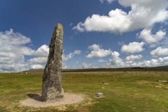 Menhir from the megalithic complex of Merrivale, Dartmoor, Devon, England, Great Britain