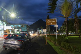 Road with view of the Arenal Volcano, Blue Hour, La Fortuna, Guanacaste, Costa Rica, Central