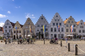 Gabled houses on the market square in Friedrichstadt, Nordfriesland district, Schleswig-Holstein,