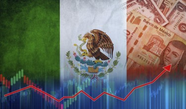 Mexico economy growth on financial graph. Financial graph of Mexican economic recovery