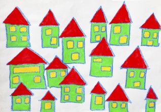 Naive illustration, children's drawing, houses