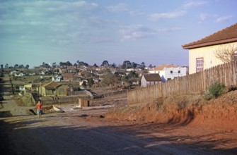 Street scene with houses in Guarapuava, Parana state, south-east Brazil, 1962