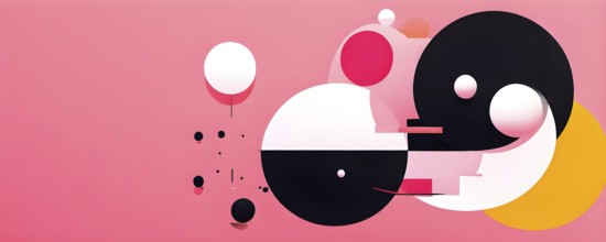 Minimalist illustration abstract geometric shapes with pink color accent suggesting fun and ease,