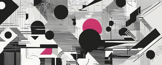 Minimalist illustration abstract geometric shapes with pink color accent suggesting fun and ease,