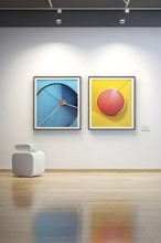 Art gallery with canvas and plastics in a 3D illustration, AI generated