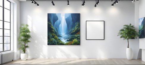 Art gallery with canvas and plastics in a 3D illustration, AI generated