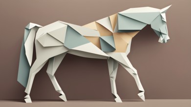 Abstract origami horse wallpaper illustration, AI generated