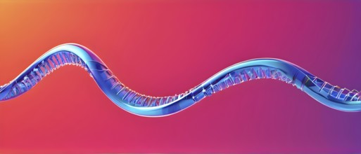 DNA double helix structure against gradient background, AI generated