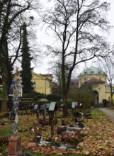 Europe, Germany, Bavaria, Munich, Westfriedhof, cemetery, typical crosses, view to the funeral