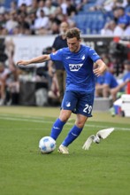 White pigeon on the pitch, grass, being harassed by Jacob Bruun Larsen TSG 1899 Hoffenheim (29)