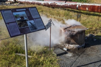 Geothermal park, steaming hot water used for baking bread, hot steam bread (Hverabraud),