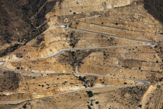 Winding roads on the new national road 47 lead through the Dhofar Mountains, Dhofar Province,