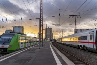 North Rhine-Westphalia, Germany, ICE train leaving Essen main station, regional train arriving, on