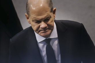 Olaf Scholz (SPD), Federal Chancellor, pictured in the plenary of the German Bundestag as part of