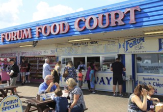 Seaside Forum Food Court takeaway food businesses, seafront at Felixstowe, Suffolk, England, UK