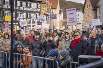 Group of demonstrators with various placards, Against the Right Demo, Nagold, Black Forest,