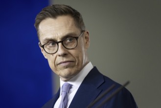 Alexander Stubb, President of the Republic of Finland, recorded during a press statement together