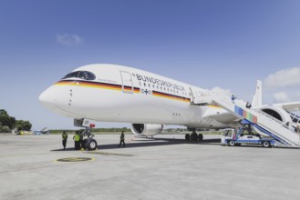 Government aircraft A350 Konrad Adenauer at the airport in Denpasar, 02.05.2024. / Photographed on