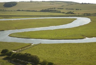 Large looping meanders on the River Cuckmere, East Sussex, England, United Kingdom, Europe