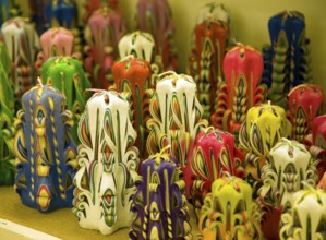 Unusual candles on display Guernsey Candles Centre, St Sampson, Guernsey, Europe