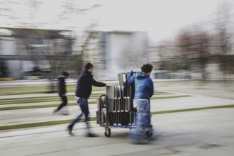 Files are cleared away after a protest action by the German Confederation of Skilled Crafts in