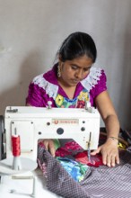 San Miguel del Valle, Oaxaca, Mexico, Epifania Hernandez Garcia makes elaborate aprons, worn by