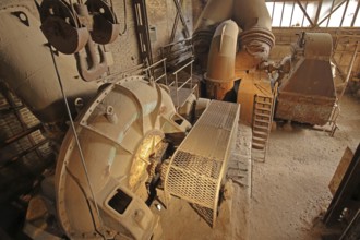 Blower in the sintering plant, interior view, machine, pipework, pulley block with hook, UNESCO