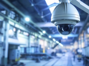 CCTV security safety camera provides surveillance, privacy and protection to business warehouse, AI