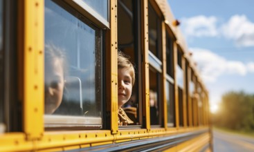 School bus carrying children to high school, AI generated