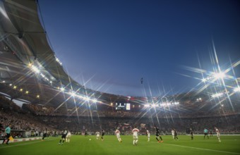 Overview, Bundesliga football match VfB Stuttgart vs Eintracht Frankfurt, sold out, floodlights,