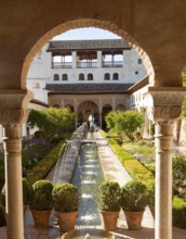 Patio de la Acequia, Court of the water Channel, Generalife palace gardens, Alhambra, Granada,