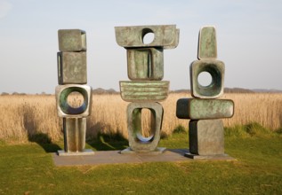 The Family of Man sculpture by Barbara Hepworth created in 1970 at Snape Maltings, Suffolk,