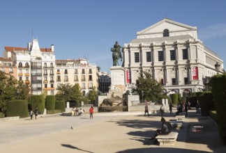 Opera House theatre, Plaza de Oriente equestrian statue King Felipe IV designed by Velazquez,