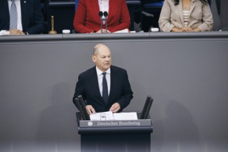 Federal Chancellor Olaf Scholz, (SPD), recorded during a government statement in the German