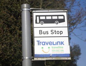 TravelLink rural bus stop sign, Suffolk, England, United Kingdom, Europe