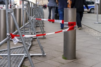 Police cordon, red and white barrier tape, Berlin, Germany, Europe