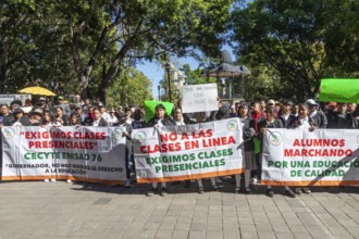 Oaxaca, Mexico, Students rallied outside the Oaxaca government building to demand an end to on-line