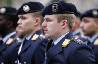 Air force soldiers of the guard battalion, photographed during the final roll call of the