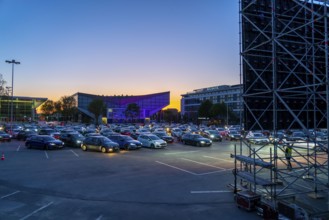 Temporary drive-in cinema, in the car park in front of Messe Essen, Grugahalle, large LED screen,