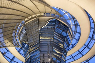 Visitors in the spiral-shaped Reichstag dome, Berlin, 21 May 2014