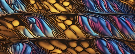 Vibrant butterfly wing with iridescent scales and network of veins, AI generated